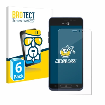 Vorderseite einer Produktverpackung mit dem Markenlogo BROTECT. Daneben ist das Gerät Doro 8035 mit dem zugehörigen Displaysch