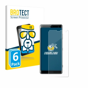 Vorderseite einer Produktverpackung mit dem Markenlogo BROTECT. Daneben ist das Gerät Sony Xperia XZ3 mit dem zugehörigen Disp