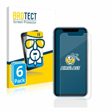 Vorderseite einer Produktverpackung mit dem Markenlogo BROTECT. Daneben ist das Gerät Apple iPhone XR mit dem zugehörigen Disp