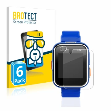 Vorderseite einer Produktverpackung mit dem Markenlogo BROTECT. Daneben ist das Gerät Vtech Kidizoom Smart Watch DX2 mit dem z