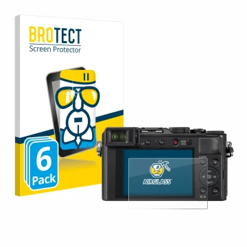 Vorderseite einer Produktverpackung mit dem Markenlogo BROTECT. Daneben ist das Gerät Panasonic Lumix DC-LX100 II mit dem zuge