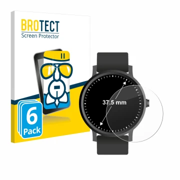 Vorderseite einer Produktverpackung mit dem Markenlogo BROTECT. Daneben ist das Gerät Armbanduhren (Kreisrund, ø: 37.5 mm) mit