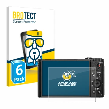 Vorderseite einer Produktverpackung mit dem Markenlogo BROTECT. Daneben ist das Gerät Sony Cyber-Shot DSC-HX99 mit dem zugehör