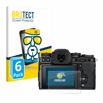 Vorderseite einer Produktverpackung mit dem Markenlogo BROTECT. Daneben ist das Gerät Fujifilm X-T3 mit dem zugehörigen Displa