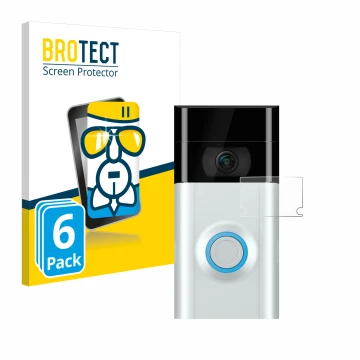 Vorderseite einer Produktverpackung mit dem Markenlogo BROTECT. Daneben ist das Gerät Ring Doorbell 2 (Linse) mit dem zugehöri