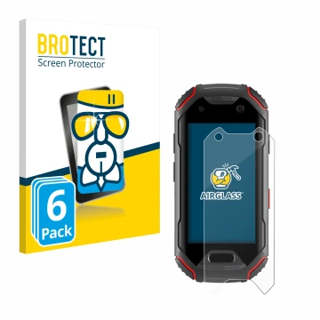 Vorderseite einer Produktverpackung mit dem Markenlogo BROTECT. Daneben ist das Gerät Unihertz Atom mit dem zugehörigen Displa