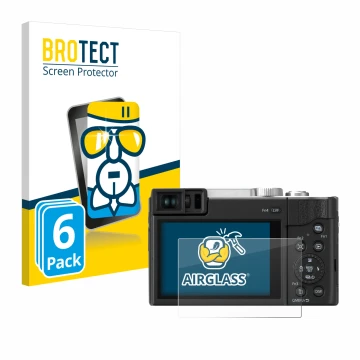 Vorderseite einer Produktverpackung mit dem Markenlogo BROTECT. Daneben ist das Gerät Panasonic Lumix DC-TZ96 mit dem zugehöri