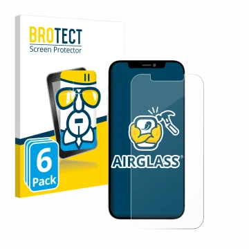 Vorderseite einer Produktverpackung mit dem Markenlogo BROTECT. Daneben ist das Gerät Apple iPhone 12 Pro Max mit dem zugehöri