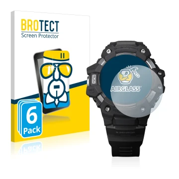 Vorderseite einer Produktverpackung mit dem Markenlogo BROTECT. Daneben ist das Gerät Casio G-Shock GBD-H1000 mit dem zugehöri