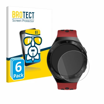 Vorderseite einer Produktverpackung mit dem Markenlogo BROTECT. Daneben ist das Gerät Huawei Watch GT 2e mit dem zugehörigen D