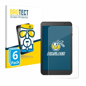 Vorderseite einer Produktverpackung mit dem Markenlogo BROTECT. Daneben ist das Gerät Vankyo MatrixPad S8 mit dem zugehörigen 