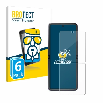 Vorderseite einer Produktverpackung mit dem Markenlogo BROTECT. Daneben ist das Gerät Samsung Galaxy Z Flip 5G mit dem zugehör