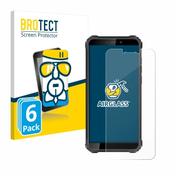Vorderseite einer Produktverpackung mit dem Markenlogo BROTECT. Daneben ist das Gerät Oukitel WP5 Pro mit dem zugehörigen Disp