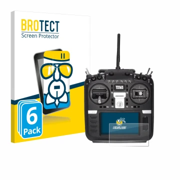 Vorderseite einer Produktverpackung mit dem Markenlogo BROTECT. Daneben ist das Gerät Radiomaster TX16S mit dem zugehörigen Di