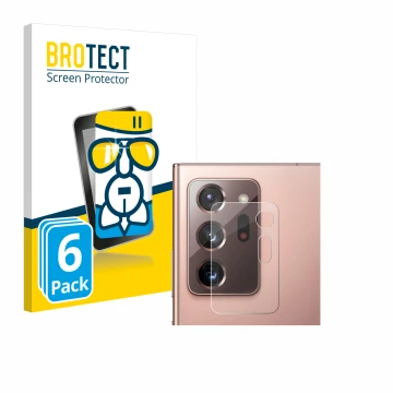 Vorderseite einer Produktverpackung mit dem Markenlogo BROTECT. Daneben ist das Gerät Samsung Galaxy Note 20 Ultra 5G (NUR Kam