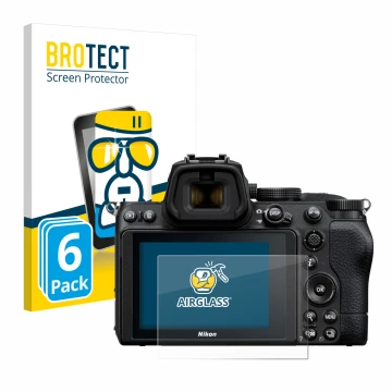 Vorderseite einer Produktverpackung mit dem Markenlogo BROTECT. Daneben ist das Gerät Nikon Z 5 mit dem zugehörigen Displaysch