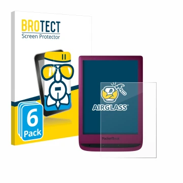 Vorderseite einer Produktverpackung mit dem Markenlogo BROTECT. Daneben ist das Gerät PocketBook Touch Lux 5 mit dem zugehörig