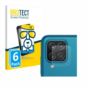 Vorderseite einer Produktverpackung mit dem Markenlogo BROTECT. Daneben ist das Gerät Samsung Galaxy A12 (NUR Kameraschutz) mi