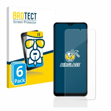 Vorderseite einer Produktverpackung mit dem Markenlogo BROTECT. Daneben ist das Gerät Samsung Galaxy A12 mit dem zugehörigen D