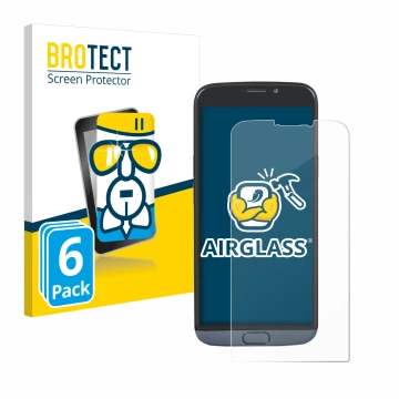 Vorderseite einer Produktverpackung mit dem Markenlogo BROTECT. Daneben ist das Gerät Doro 8050 Plus mit dem zugehörigen Displ