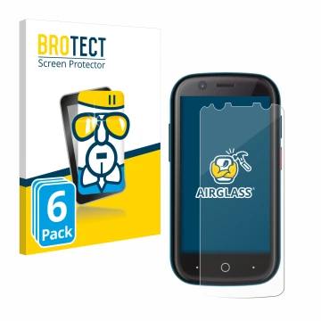 Vorderseite einer Produktverpackung mit dem Markenlogo BROTECT. Daneben ist das Gerät Unihertz Jelly 2 mit dem zugehörigen Dis