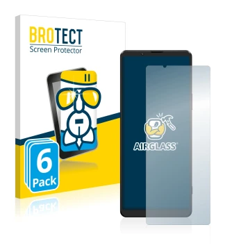 Vorderseite einer Produktverpackung mit dem Markenlogo BROTECT. Daneben ist das Gerät Sony Xperia 1 III mit dem zugehörigen Di