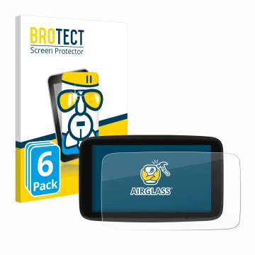 Vorderseite einer Produktverpackung mit dem Markenlogo BROTECT. Daneben ist das Gerät TomTom GO Discover 7