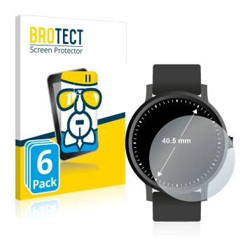 Vorderseite einer Produktverpackung mit dem Markenlogo BROTECT. Daneben ist das Gerät Armbanduhren (Kreisrund, ø: 40.5 mm) mit