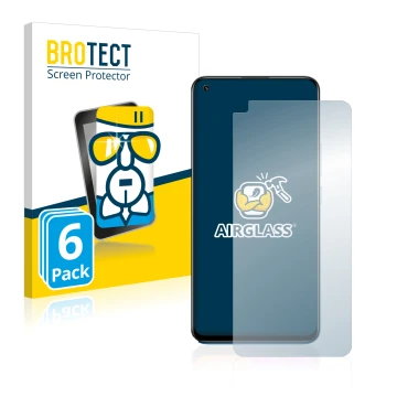 Vorderseite einer Produktverpackung mit dem Markenlogo BROTECT. Daneben ist das Gerät realme 8 mit dem zugehörigen Displayschu