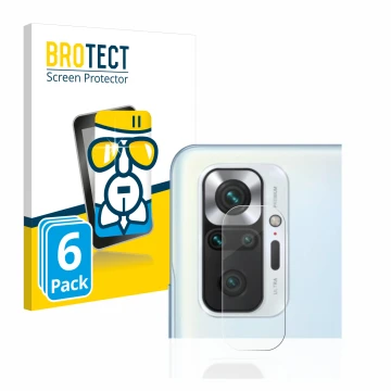 Vorderseite einer Produktverpackung mit dem Markenlogo BROTECT. Daneben ist das Gerät Xiaomi Redmi Note 10 Pro (NUR Kameraschu