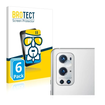 Vorderseite einer Produktverpackung mit dem Markenlogo BROTECT. Daneben ist das Gerät OnePlus 9 Pro (NUR Kameraschutz) mit dem