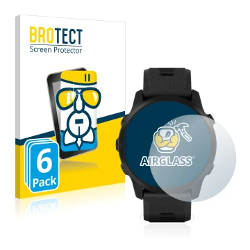 Vorderseite einer Produktverpackung mit dem Markenlogo BROTECT. Daneben ist das Gerät Garmin Forerunner 945 LTE mit dem zugehö