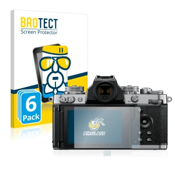 Vorderseite einer Produktverpackung mit dem Markenlogo BROTECT. Daneben ist das Gerät Nikon Z fc mit dem zugehörigen Displaysc