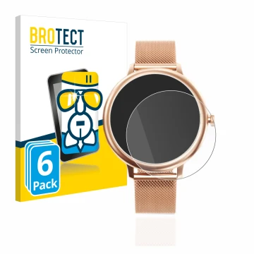Vorderseite einer Produktverpackung mit dem Markenlogo BROTECT. Daneben ist das Gerät Naixues Smartwatch CF80 1.08