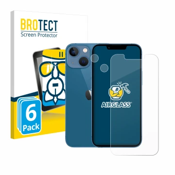 Vorderseite einer Produktverpackung mit dem Markenlogo BROTECT. Daneben ist das Gerät Apple iPhone 13 mini (Display+Kamera) mi