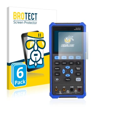 Vorderseite einer Produktverpackung mit dem Markenlogo BROTECT. Daneben ist das Gerät Owon HDS 200 Series mit dem zugehörigen 