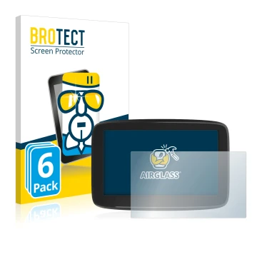 Vorderseite einer Produktverpackung mit dem Markenlogo BROTECT. Daneben ist das Gerät TomTom GO Classic 5