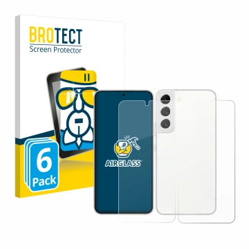 Vorderseite einer Produktverpackung mit dem Markenlogo BROTECT. Daneben ist das Gerät Samsung Galaxy S22 5G (Display+Rückseite