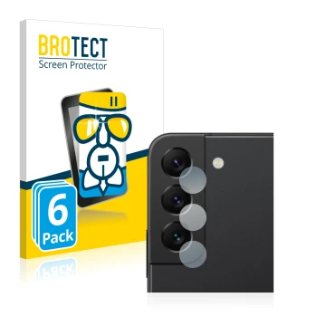 Vorderseite einer Produktverpackung mit dem Markenlogo BROTECT. Daneben ist das Gerät Samsung Galaxy S22 5G (NUR Kameraschutz)