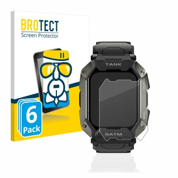 Vorderseite einer Produktverpackung mit dem Markenlogo BROTECT. Daneben ist das Gerät Kospet Tank M1 mit dem zugehörigen Displ