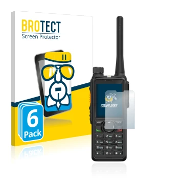 Vorderseite einer Produktverpackung mit dem Markenlogo BROTECT. Daneben ist das Gerät Hytera HP785 mit dem zugehörigen Display