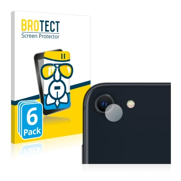 Vorderseite einer Produktverpackung mit dem Markenlogo BROTECT. Daneben ist das Gerät Apple iPhone SE 3 2022 (NUR Kameraschutz