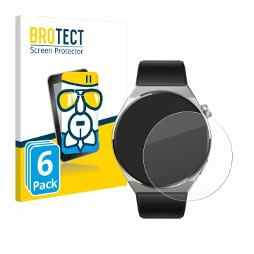 Vorderseite einer Produktverpackung mit dem Markenlogo BROTECT. Daneben ist das Gerät Huawei Watch GT 3 Pro Titanium (46mm) mi