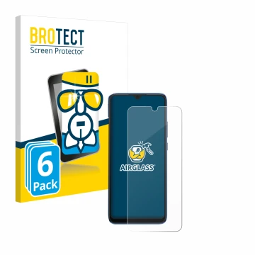 Vorderseite einer Produktverpackung mit dem Markenlogo BROTECT. Daneben ist das Gerät Xiaomi Redmi 10C mit dem zugehörigen Dis