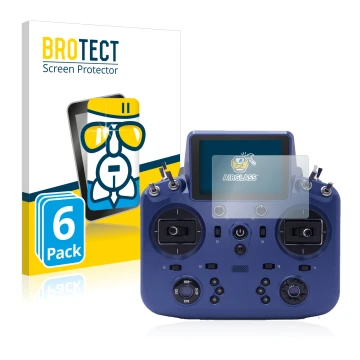 Vorderseite einer Produktverpackung mit dem Markenlogo BROTECT. Daneben ist das Gerät FrSky Tandem X18 mit dem zugehörigen Dis