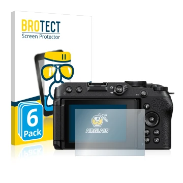 Vorderseite einer Produktverpackung mit dem Markenlogo BROTECT. Daneben ist das Gerät Nikon Z 30 mit dem zugehörigen Displaysc