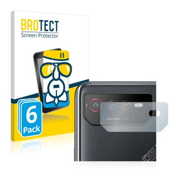 Vorderseite einer Produktverpackung mit dem Markenlogo BROTECT. Daneben ist das Gerät ASUS ROG Phone 6 (NUR Kameraschutz) mit 