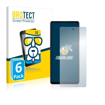 Vorderseite einer Produktverpackung mit dem Markenlogo BROTECT. Daneben ist das Gerät Blackview A100 mit dem zugehörigen Displ