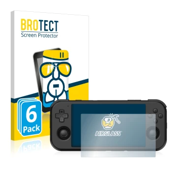 Vorderseite einer Produktverpackung mit dem Markenlogo BROTECT. Daneben ist das Gerät Retroid Pocket 3 mit dem zugehörigen Dis