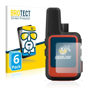 Vorderseite einer Produktverpackung mit dem Markenlogo BROTECT. Daneben ist das Gerät Garmin inReach Mini 2 mit dem zugehörige